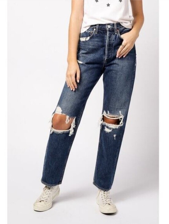 Agolde Denim - AGOLDE 90s High Rise Loose Fit Jeans Psyche Distressed Denim Size 25